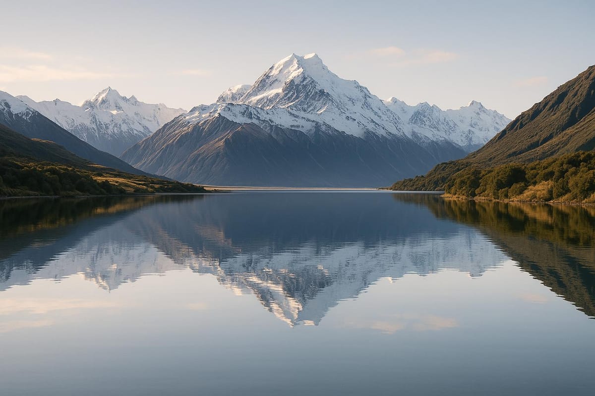 Alpine lake and mountains in New Zealand
