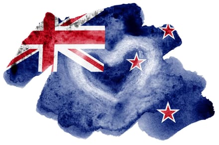 A watercolour rendering of the New Zealand flag